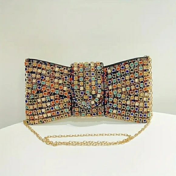 NEW! Multicolor Crystal Bow Embellished Clutch - Picture 7 of 8